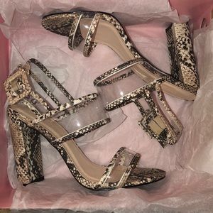 Snake Skin 4” heels with clear straps